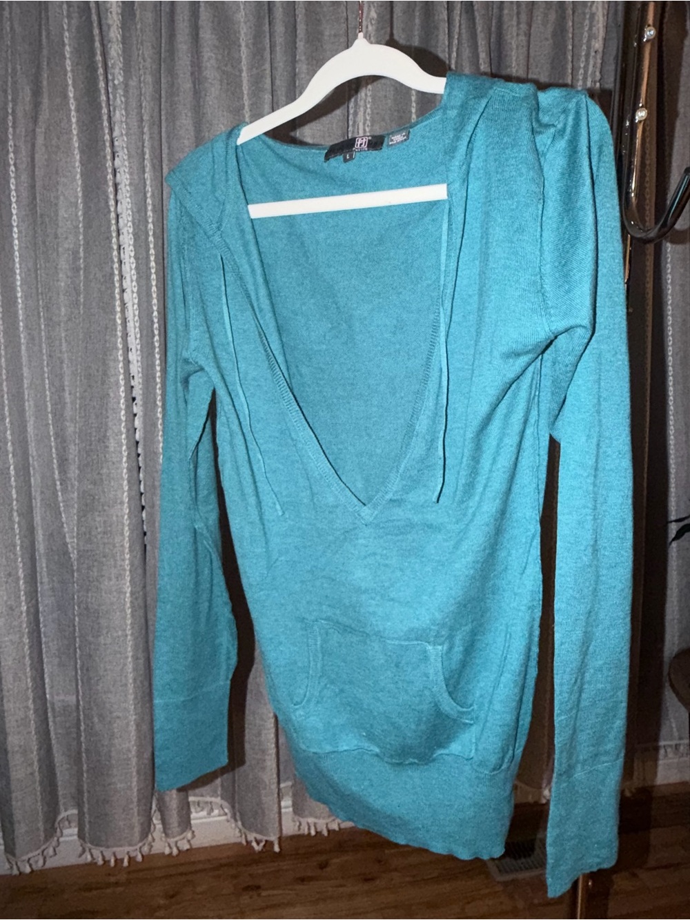 Full Tilt Teal Deep V Hoodie Shirt.